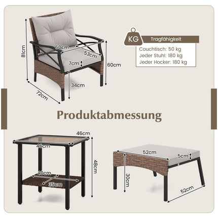 5-Piece PE Rattan Patio Set with Cushions, Table & Stools