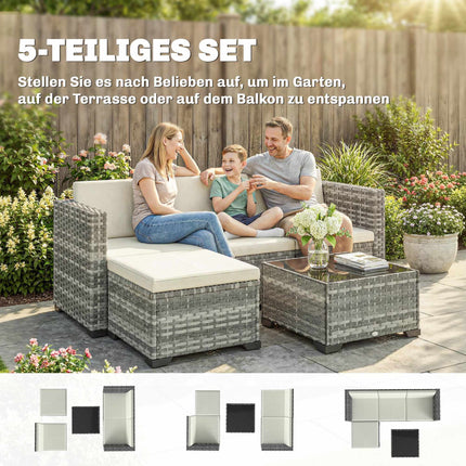 5-Piece Patio Furniture Set, Steel Frame, PE Rattan