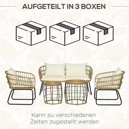 Garden furniture in rattan, cushioned, 5-piece beige