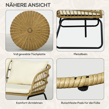 Garden furniture in rattan, cushioned, 5-piece beige