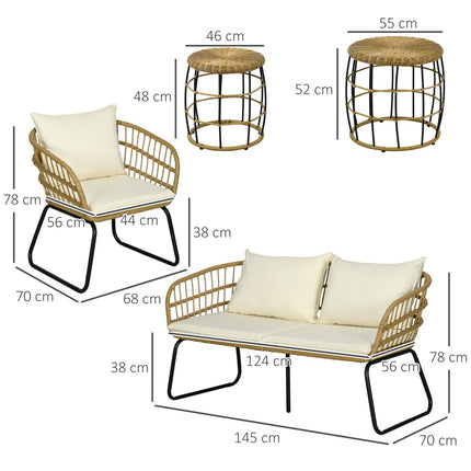 Garden furniture in rattan, cushioned, 5-piece beige