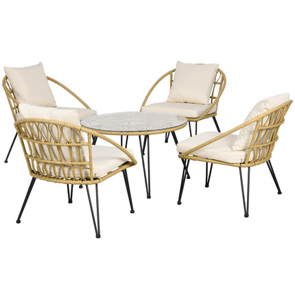 Rattan garden furniture, 5 pieces - beige polyester