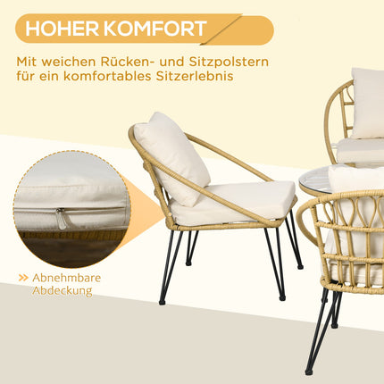 Rattan garden furniture, 5 pieces - beige polyester
