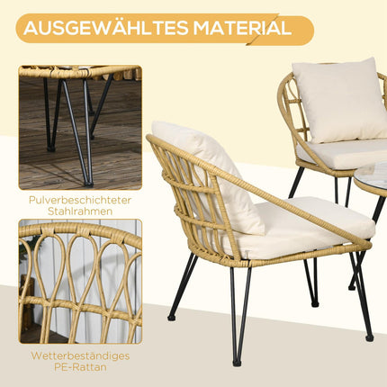 Rattan garden furniture, 5 pieces - beige polyester
