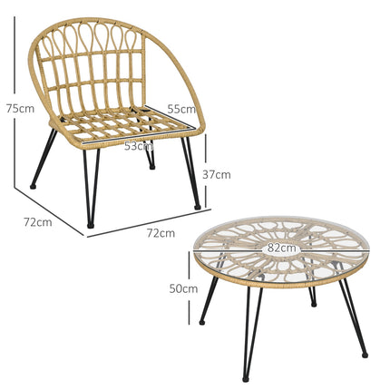 Rattan garden furniture, 5 pieces - beige polyester