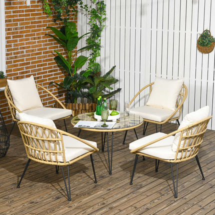 Rattan garden furniture, 5 pieces - beige polyester