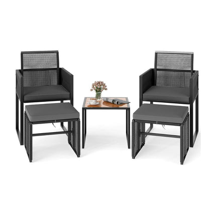 5-Piece Rattan Patio Set with Cushions & Table
