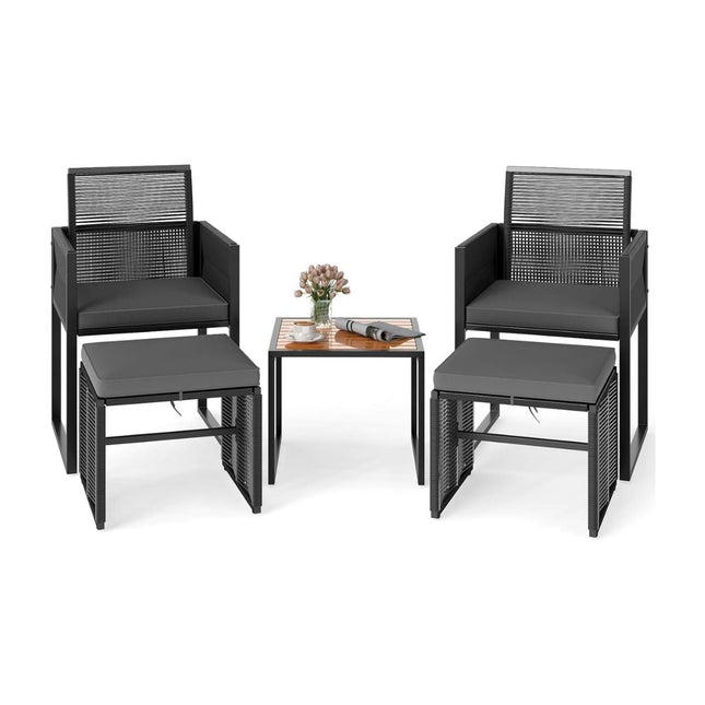 5-Piece Rattan Patio Set with Cushions & Table