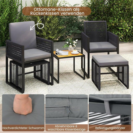 5-Piece Rattan Patio Set with Cushions & Table