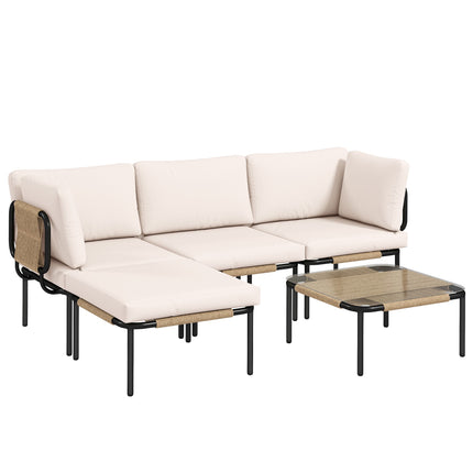 5-Piece Rattan Patio Set with Cushions and Table