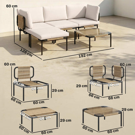 5-Piece Rattan Patio Set with Cushions and Table