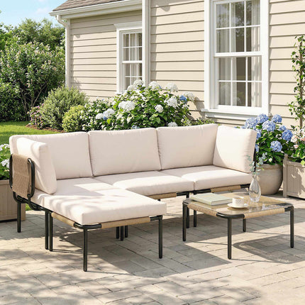 5-Piece Rattan Patio Set with Cushions and Table