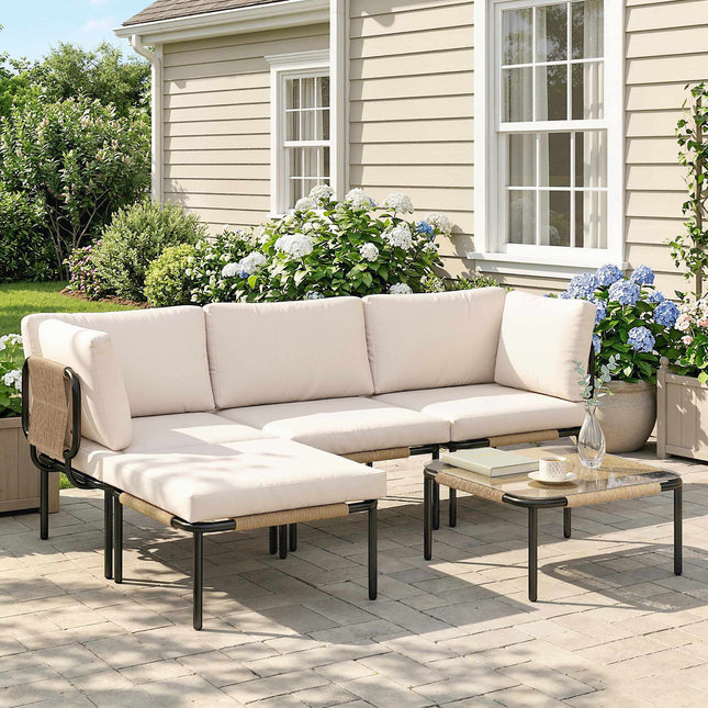 5-Piece Rattan Patio Set with Cushions and Table