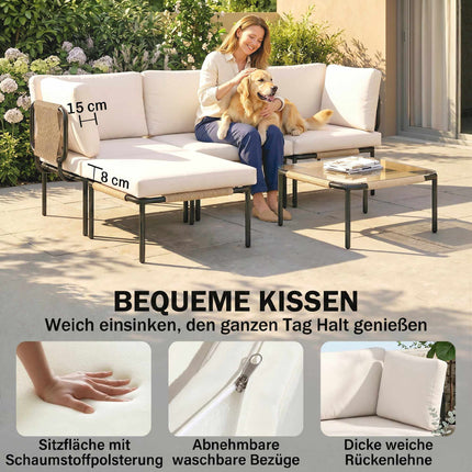 5-Piece Rattan Patio Set with Cushions and Table