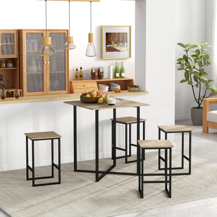 5-Piece Square Dining Table Set – 4 Stools, Bar Height