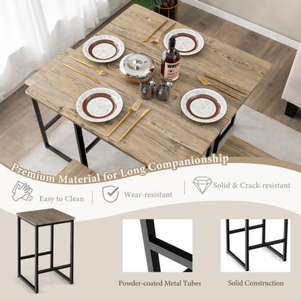 5-Piece Square Dining Table Set – 4 Stools, Bar Height