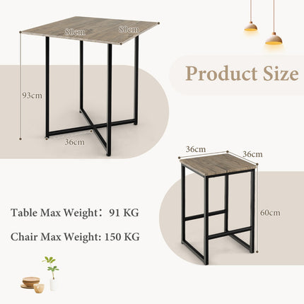 5-Piece Square Dining Table Set – 4 Stools, Bar Height