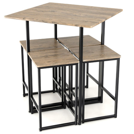 5-Piece Square Dining Table Set – 4 Stools, Bar Height