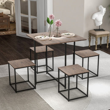 5-Piece Square Dining Table Set, 4 Stools, Gray