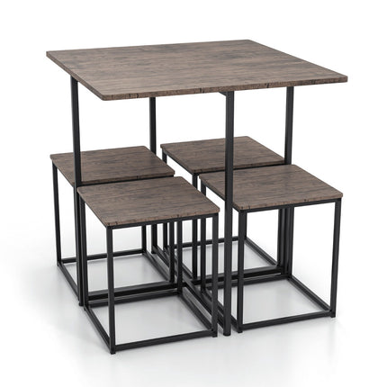 5-Piece Square Dining Table Set, 4 Stools, Gray