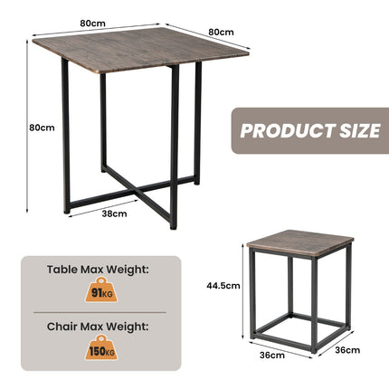 5-Piece Square Dining Table Set, 4 Stools, Gray