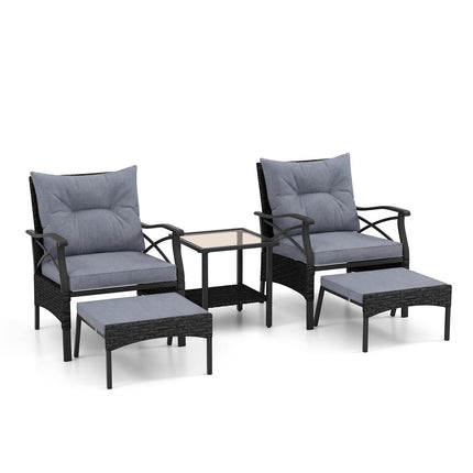 5-Piece Wicker Patio Set with Ottomans, Gray