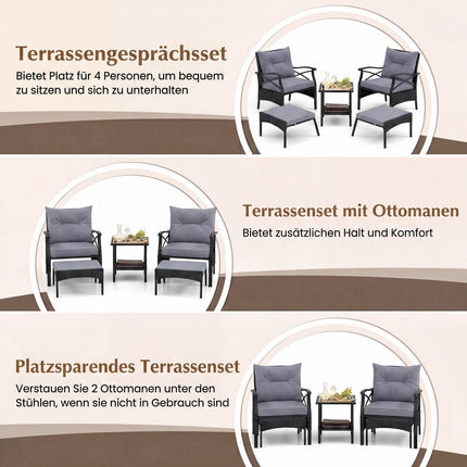 5-Piece Wicker Patio Set with Ottomans, Gray