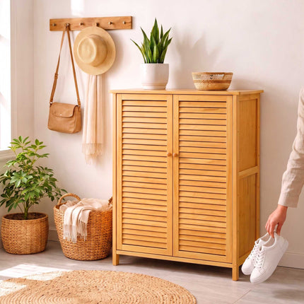 5-Shelf Bamboo Shoe Cabinet with Louvred Doors
