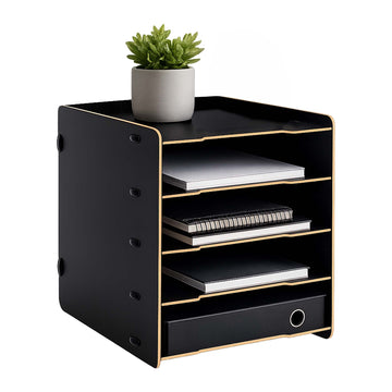 5-Slot MDF Letter Tray – Black Wood-Effect Desk Organiser