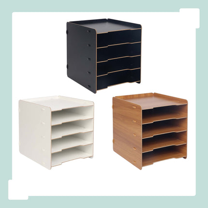 5-Slot MDF Letter Tray – Black Wood-Effect Desk Organiser