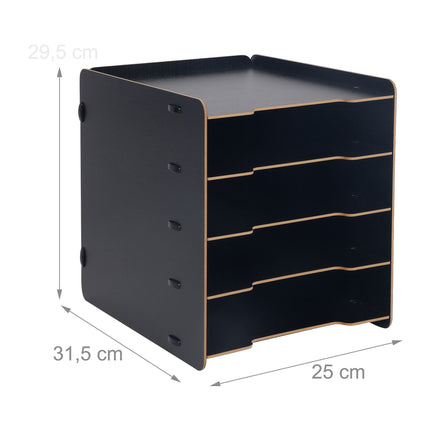 5-Slot MDF Letter Tray – Black Wood-Effect Desk Organiser