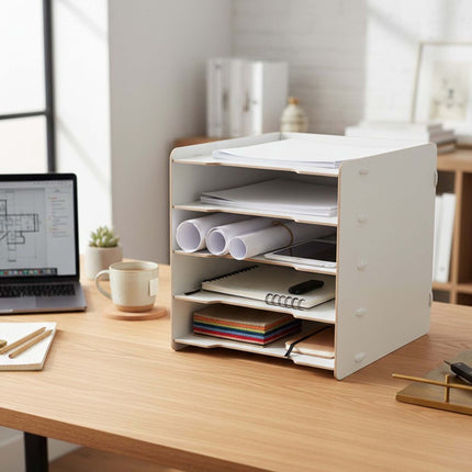 5-Slot MDF Letter Tray – Black Wood-Effect Desk Organiser
