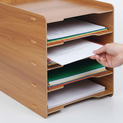 5-Slot MDF Letter Tray – Black Wood-Effect Desk Organiser
