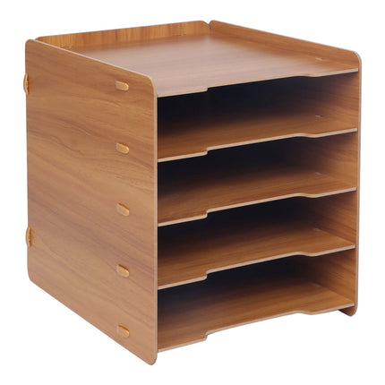 5-Slot MDF Letter Tray – Dark Brown Wood-Effect Organizer