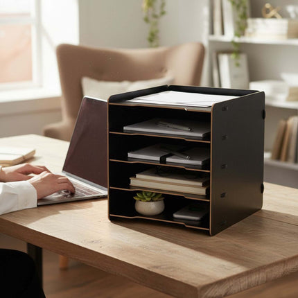 5-Slot MDF Letter Tray – White Wood-Effect Desk Organiser