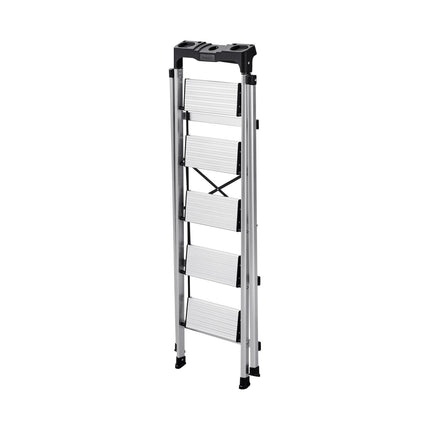 5-Step Folding Aluminum Ladder, 150 kg, Anti-Slip, Tray