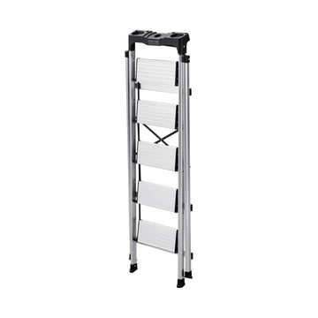 5-Step Folding Aluminum Ladder, 150 kg, Anti-Slip, Tray