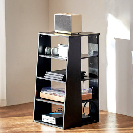 5-Tier AV Media Stand With Adjustable Shelves, Black Oak