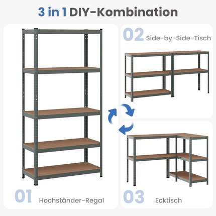 5-Tier Adjustable Metal Storage Shelf, 91x46x183 cm, Gray