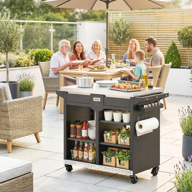 5-Tier BBQ Cart with Adjustable Shelves & Spice Rack