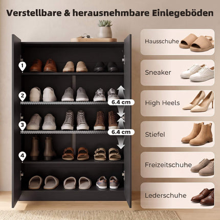 5-Tier Black Shoe Cabinet, Adjustable Shelves, Holds 20 Pairs
