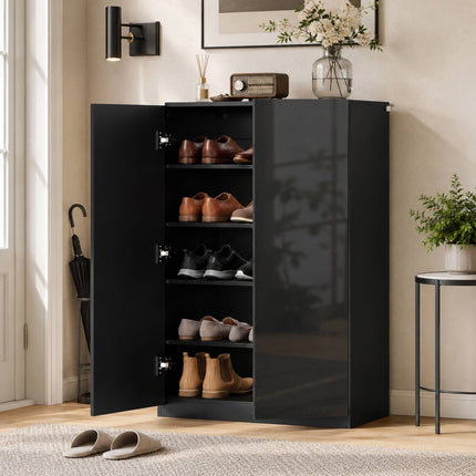 5-Tier Black Shoe Cabinet, Adjustable Shelves, Holds 20 Pairs