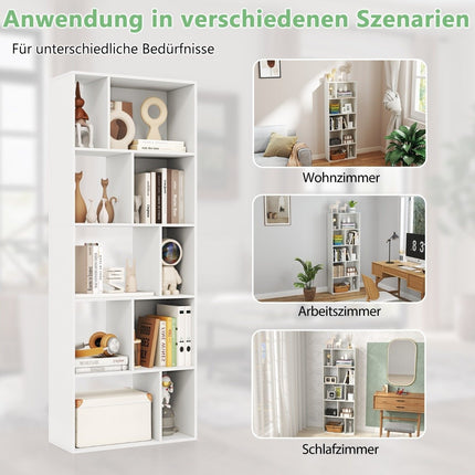 5 Tier Bookcase with 10 Compartments Freestanding Room Divider Wooden Shelf Open Shelf