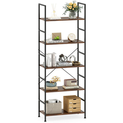 5-Tier Bookshelf, 160 cm, Rustic Brown, Metal Frame