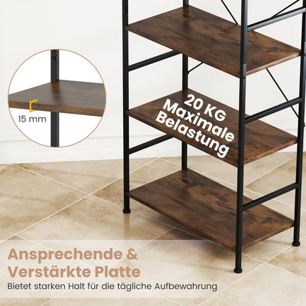 5-Tier Bookshelf, 160 cm, Rustic Brown, Metal Frame