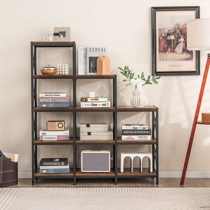 5-Tier Bookshelf, Carbon Steel Frame, Adjustable Feet