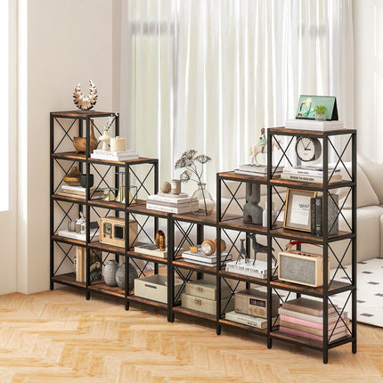5-Tier Bookshelf, Carbon Steel Frame, Adjustable Feet