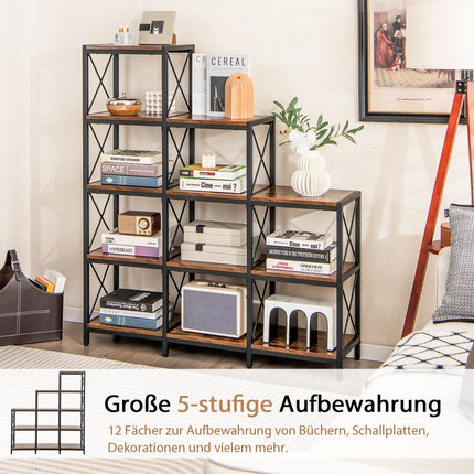 5-Tier Bookshelf, Carbon Steel Frame, Adjustable Feet