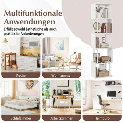 5-Tier Bookshelf with Metal Frame and Anti-Tip, White