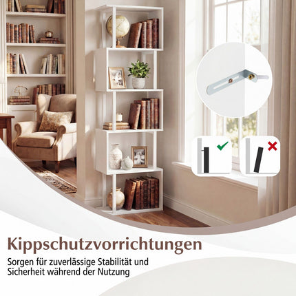 5-Tier Bookshelf with Metal Frame and Anti-Tip, White